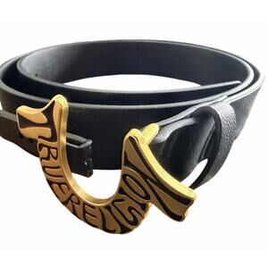 True Religion Shoup Belt Mens Horseshoe Buckle Belt Black/Gold Size 38 New